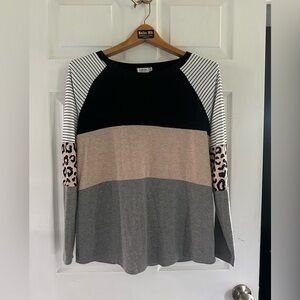 Lalala Long Sleeve Color Block Animal Print Top - Womens Size Medium